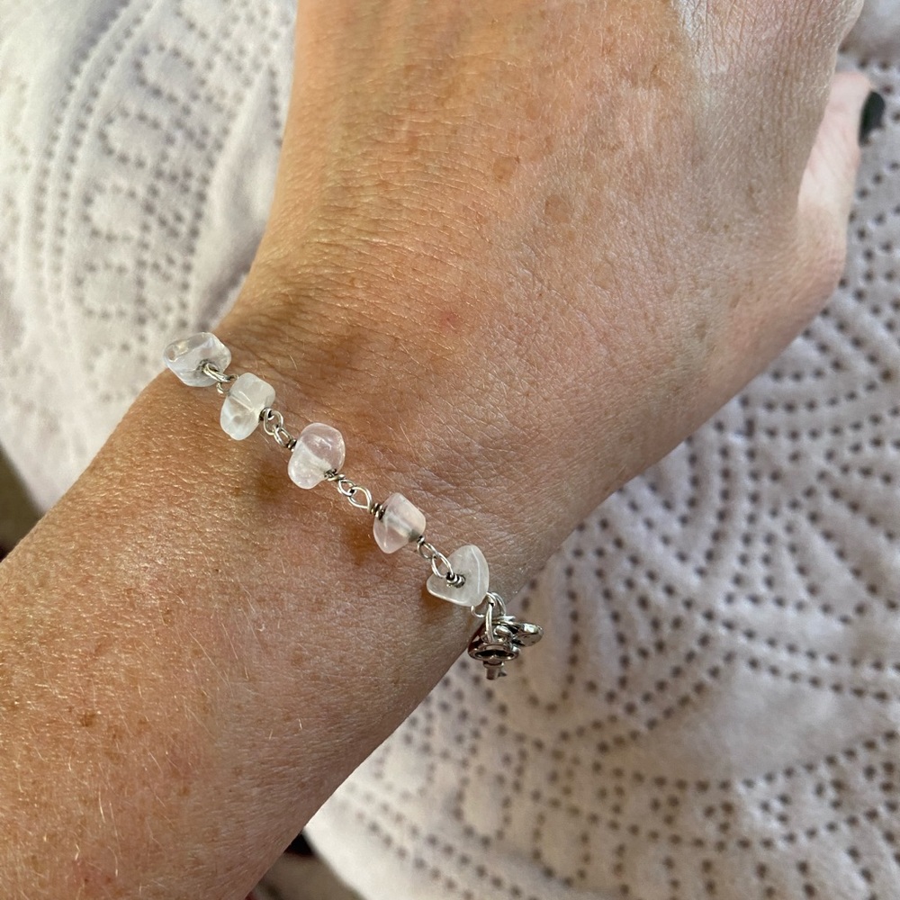 Rose quartz and silver bracelet